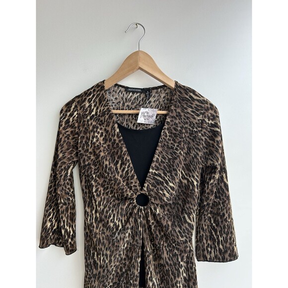 90s Y2K Notations Leopard Crinkle Material V-neck Top Dead Stock Size S - Picture 2 of 10